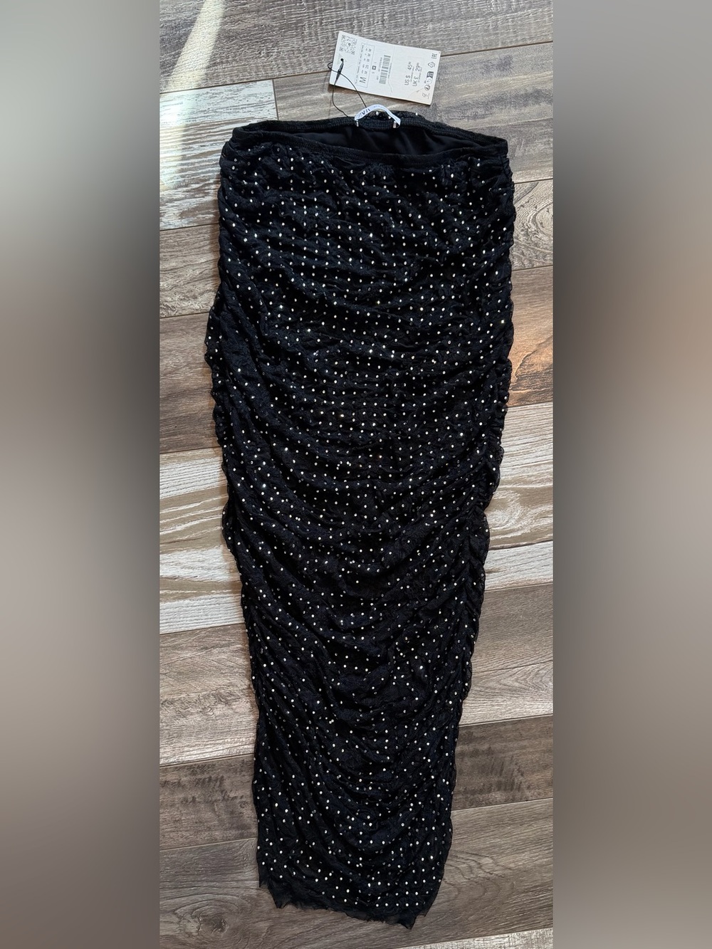 Zara ruched mesh midi skirt with rhinestones size M NWT